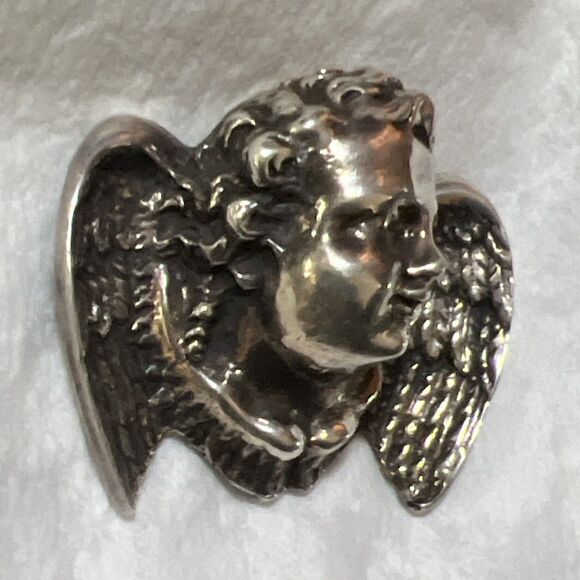 Sterling Silver Baroque Cherub Head Brooch 32 Grams Vintage - Picture 2 of 9
